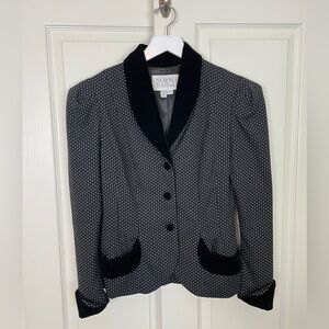 Norma Kamali Vintage 80s Diamond Dot Wool Blazer Velvet Trim Sz 6
